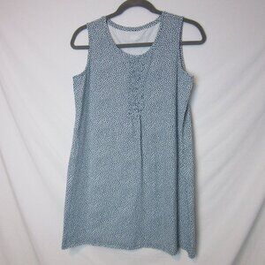 Lands End Blue White Polka Dot Shirt Dress Casual Sleeveless Women's Large